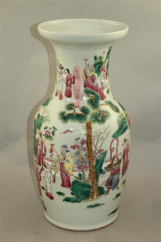 A Chinese famille rose two handled baluster vase and cover, 44cm